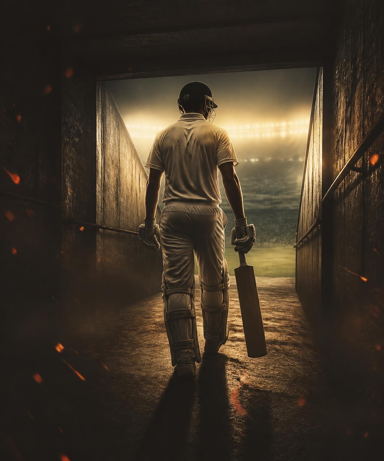 Cricketer entering the arena